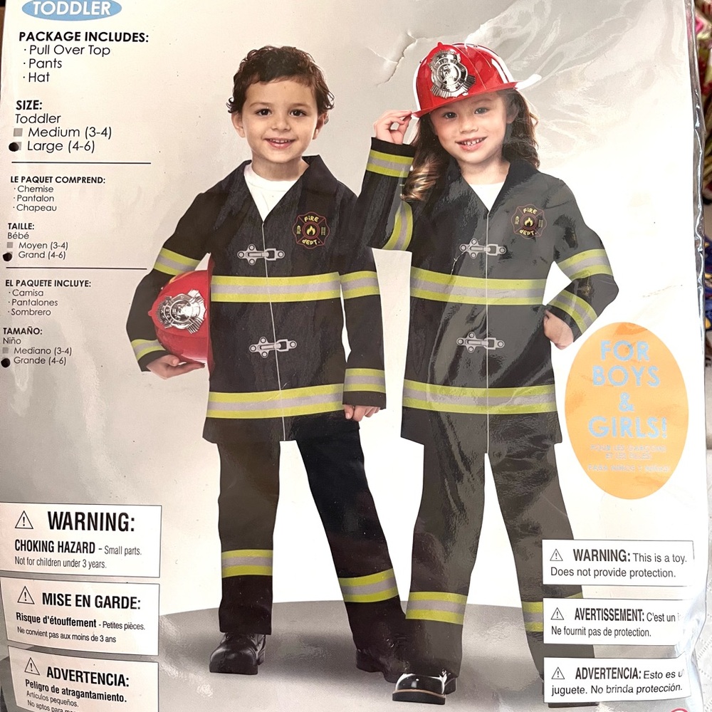 California Costumes Firefighter Costume Toddler L 4-6 New